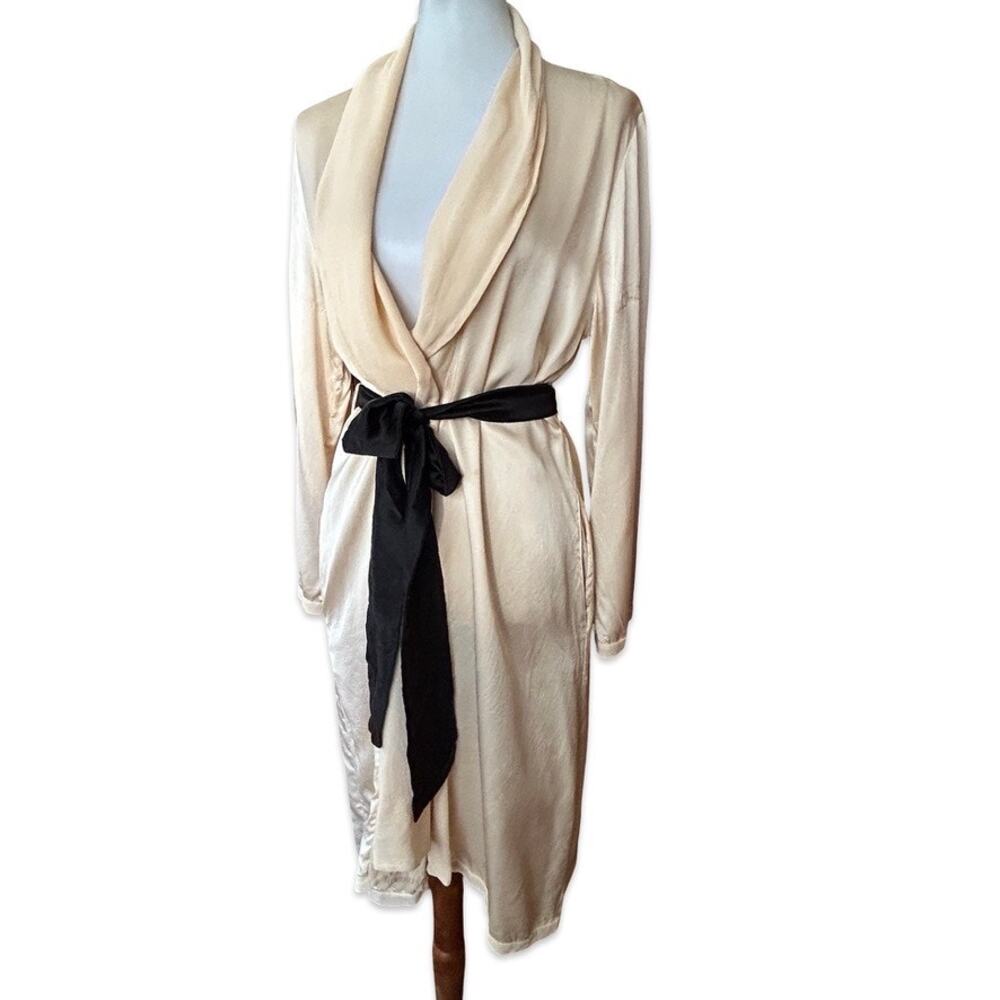 Vintage 80s 90s La Perla Silk Chiffon Trim Champagne Midi Robe Dress Italy Sz 3
